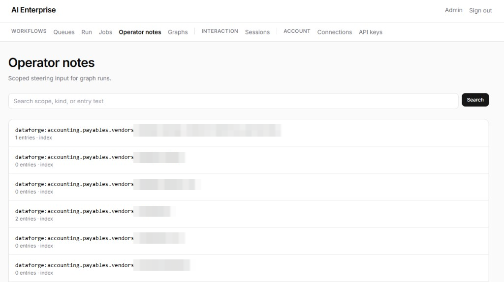 AI Enterprise operator notes list for scoped steering input on graph runs