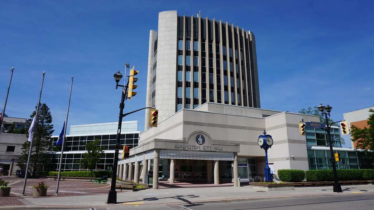 Burlington City Hall on Elgin Street — civic and professional district